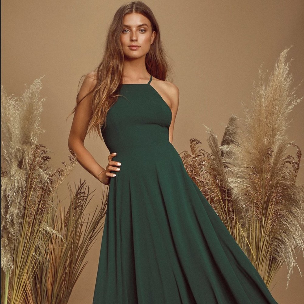 Mythical Kind of Love Dark Green Maxi Dress Lulus